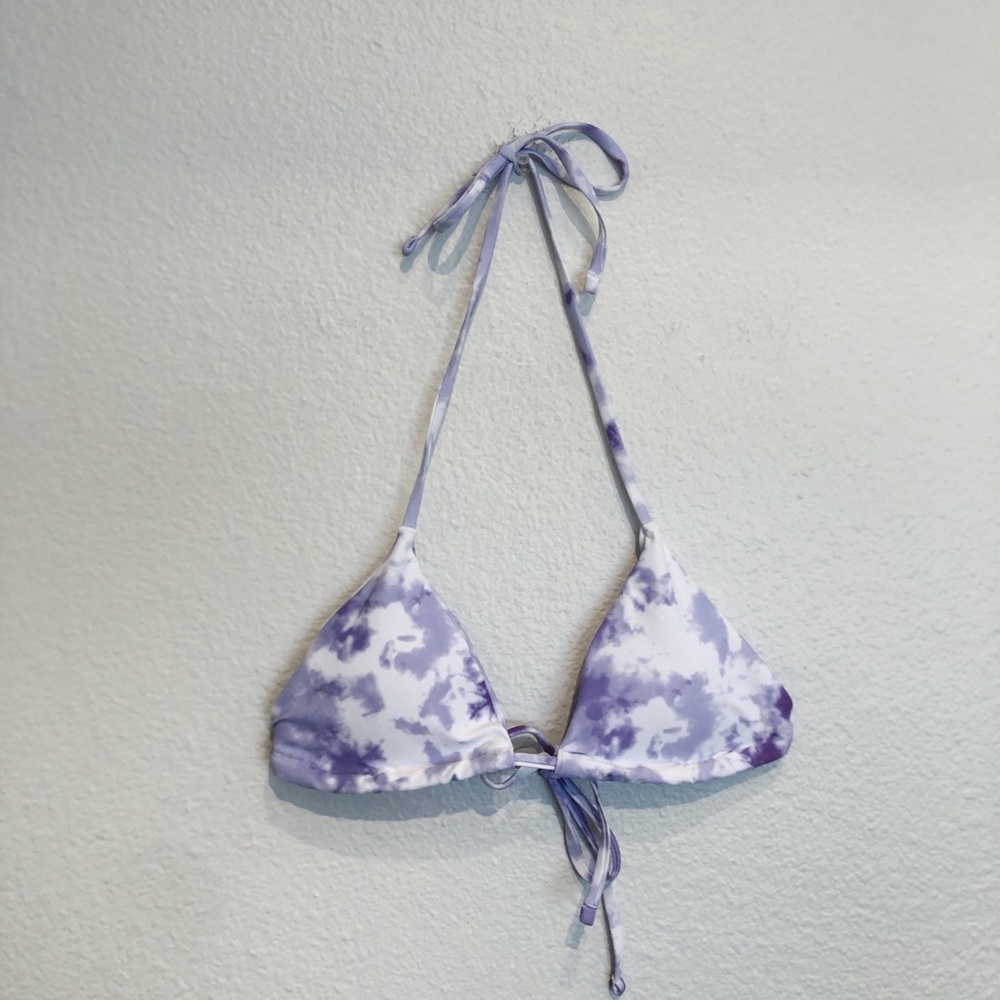 Purple and white tie dye halter bikini top